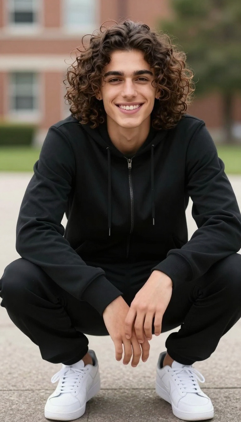 Someone photographed in a plain black tracksuit